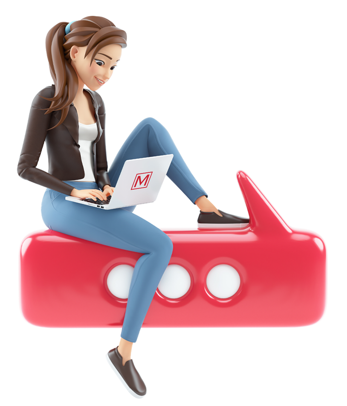 Woman on her laptop sitting on a message