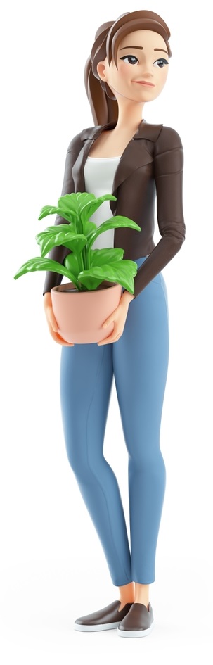 woman carrying potted plant