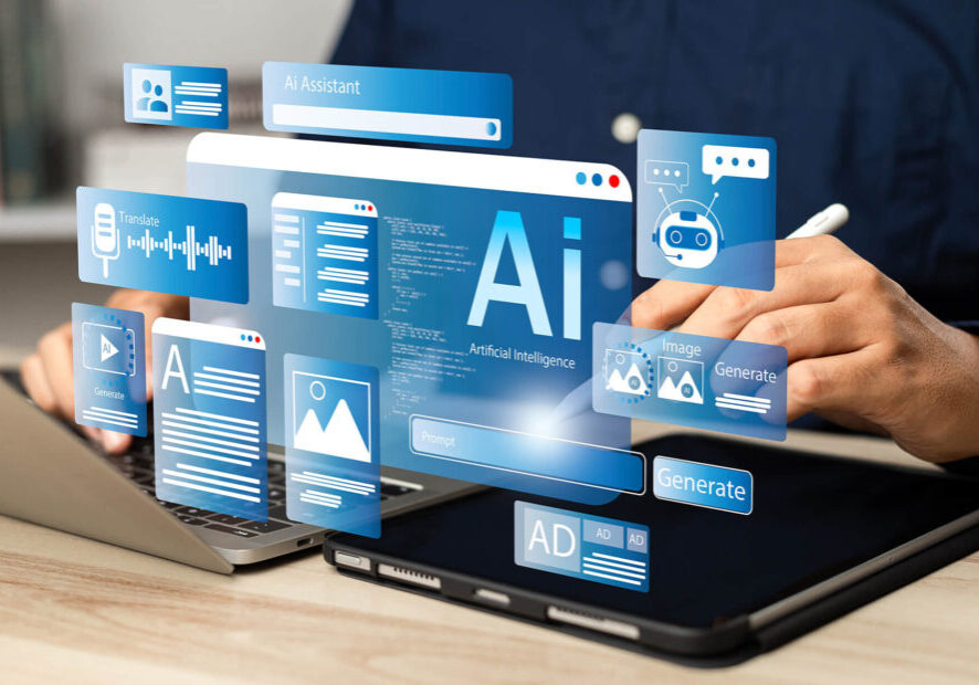 Businessman use artificial intelligence AI technology for enhanced work efficiency