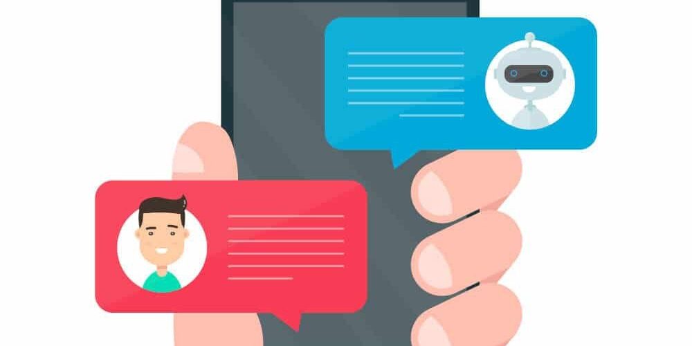 Man chatting on cellphone with robot