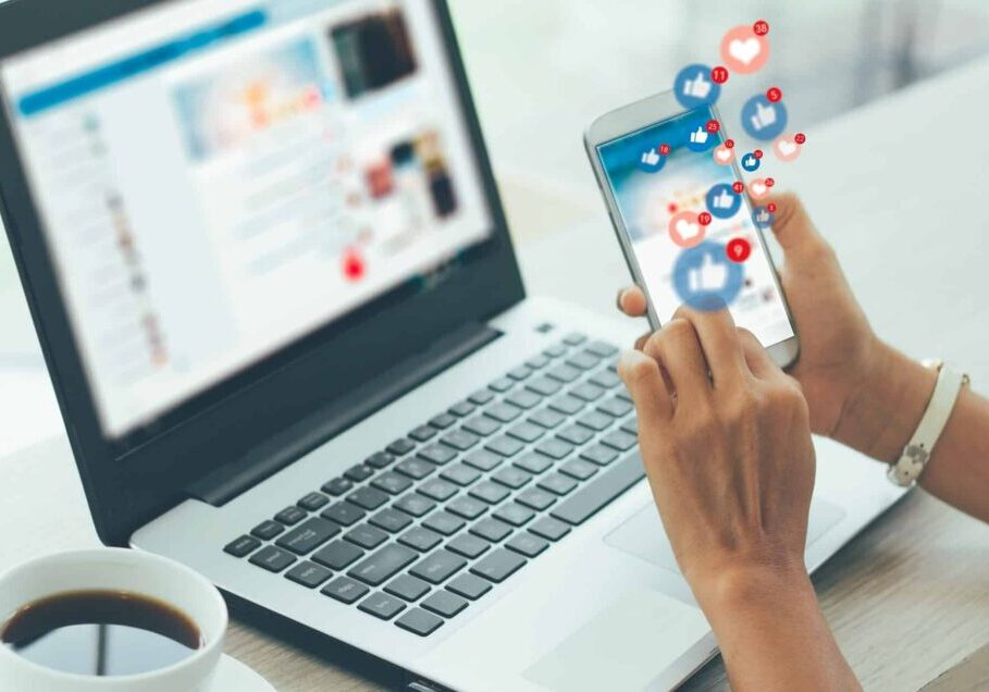 Girl using mobile social media
